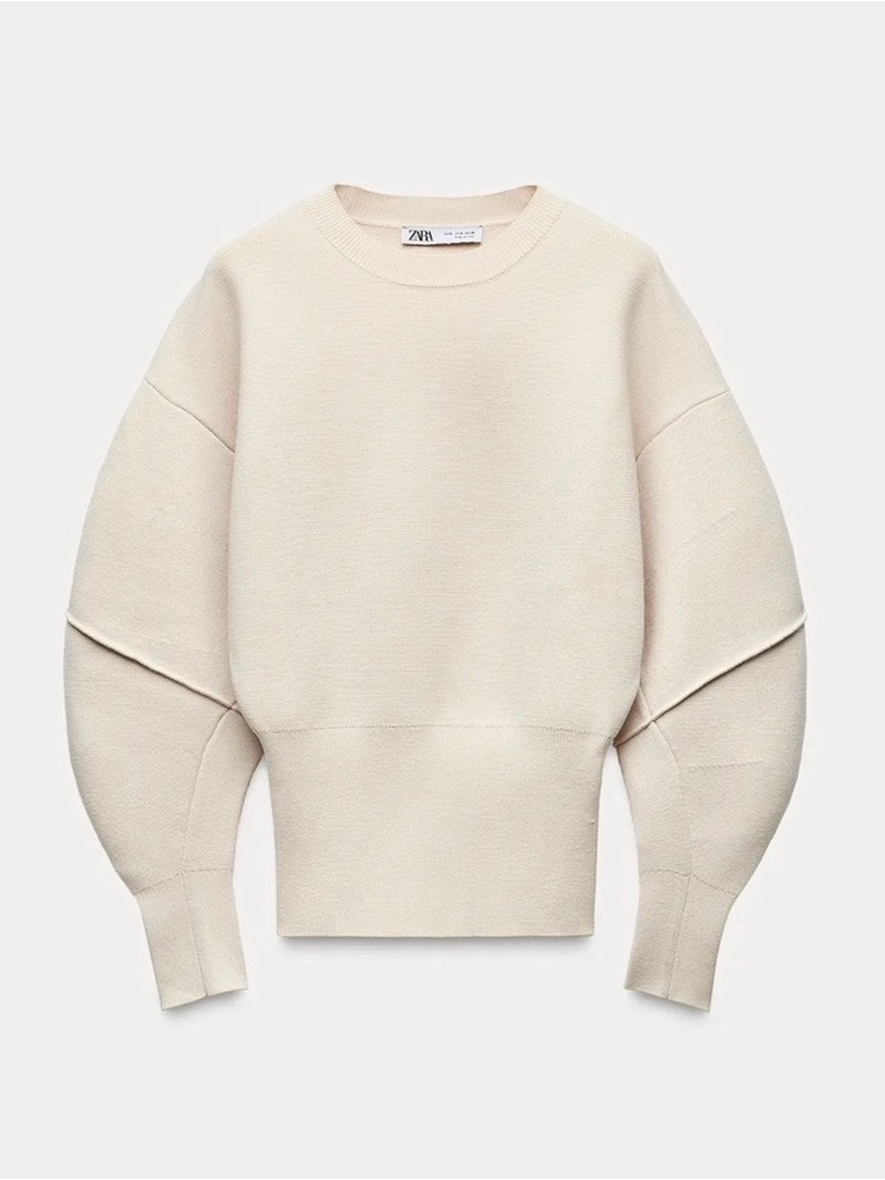Zara Off-White Balloon-Sleeve Crewneck Sweater